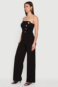 Crepe Knit Asymmetrical Faux Button Front Jumpsuit