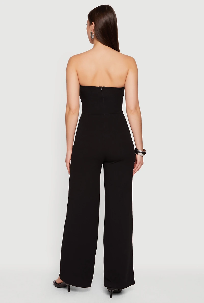 Crepe Knit Asymmetrical Faux Button Front Jumpsuit