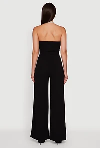 Womens Rhinestone Buckle Detail Tube Jumpsuit, Black,