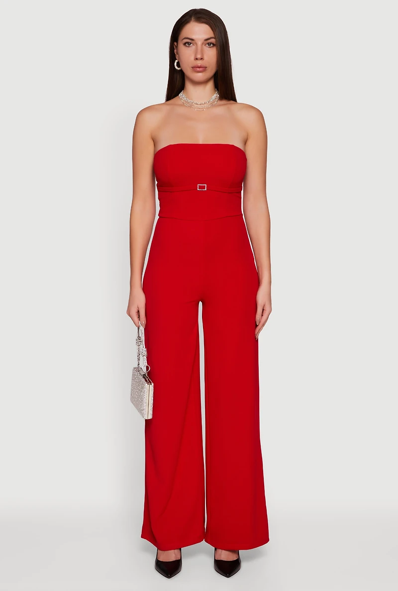 Rhinestone Buckle Detail Tube Jumpsuit