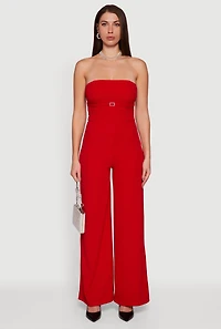 Rhinestone Buckle Detail Tube Jumpsuit