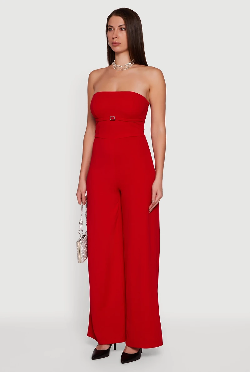 Rhinestone Buckle Detail Tube Jumpsuit