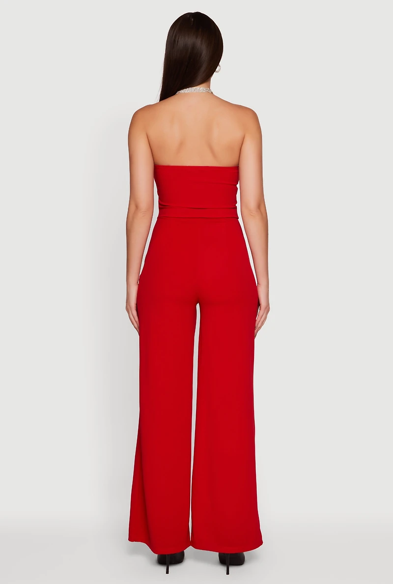 Rhinestone Buckle Detail Tube Jumpsuit