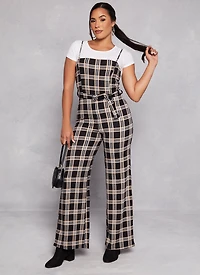 Almost Famous Plaid Belted Cami Jumpsuit with Tee