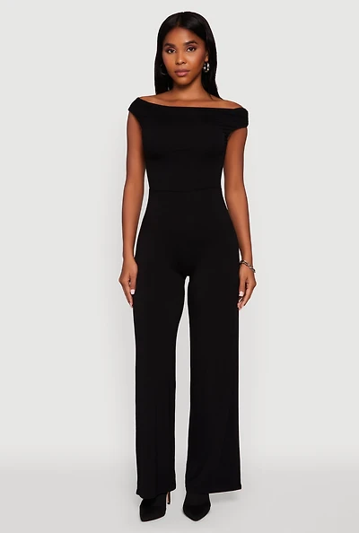 Womens Boat Neck Wide Leg Jumpsuit, Black, Size M