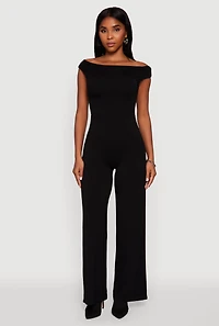 Womens Boat Neck Wide Leg Jumpsuit, Black, Size M