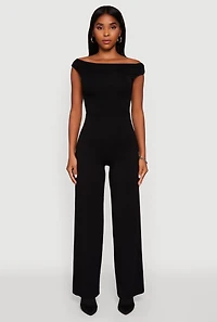 Womens Boat Neck Wide Leg Jumpsuit, Black, Size M