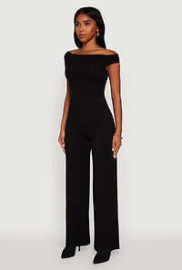 Womens Boat Neck Wide Leg Jumpsuit, Black, Size M