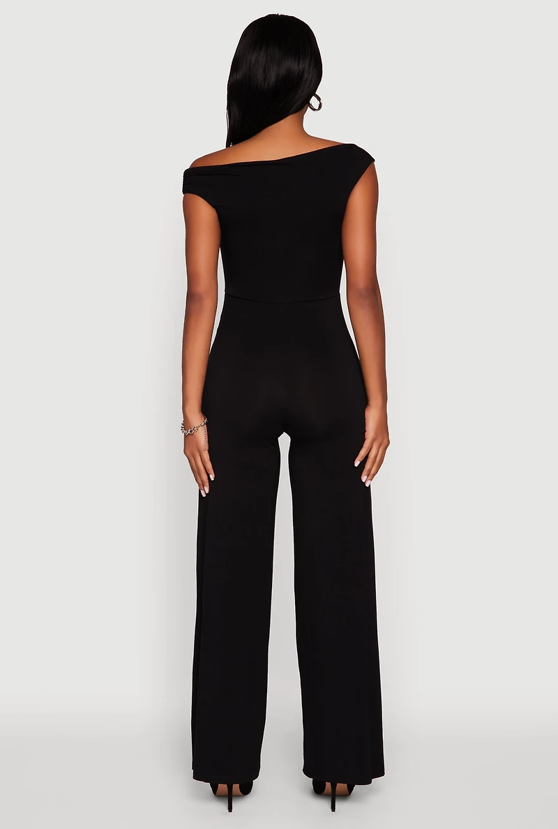 Womens Boat Neck Wide Leg Jumpsuit, Black, Size M