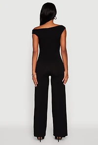 Womens Boat Neck Wide Leg Jumpsuit, Black, Size M