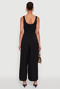 Womens Solid Crepe Knit Sleeveless Jumpsuit with Zip Back, Black, Size L