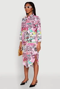 Womens Spoon Jeans Graffiti Print Shirt Dress, Pink, Size M