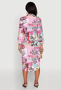 Womens Spoon Jeans Graffiti Print Shirt Dress, Pink, Size M
