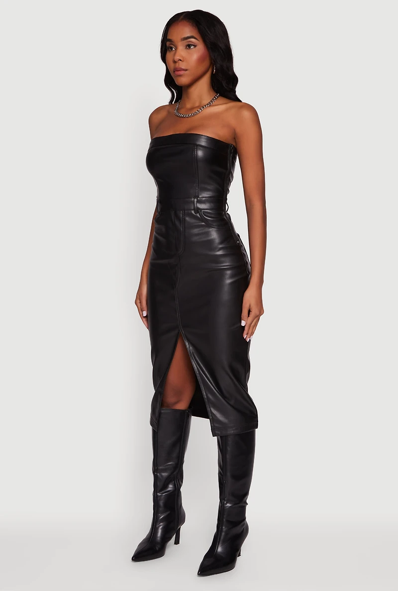 Womens Hyper Stretch Slit Front Tube Dress,