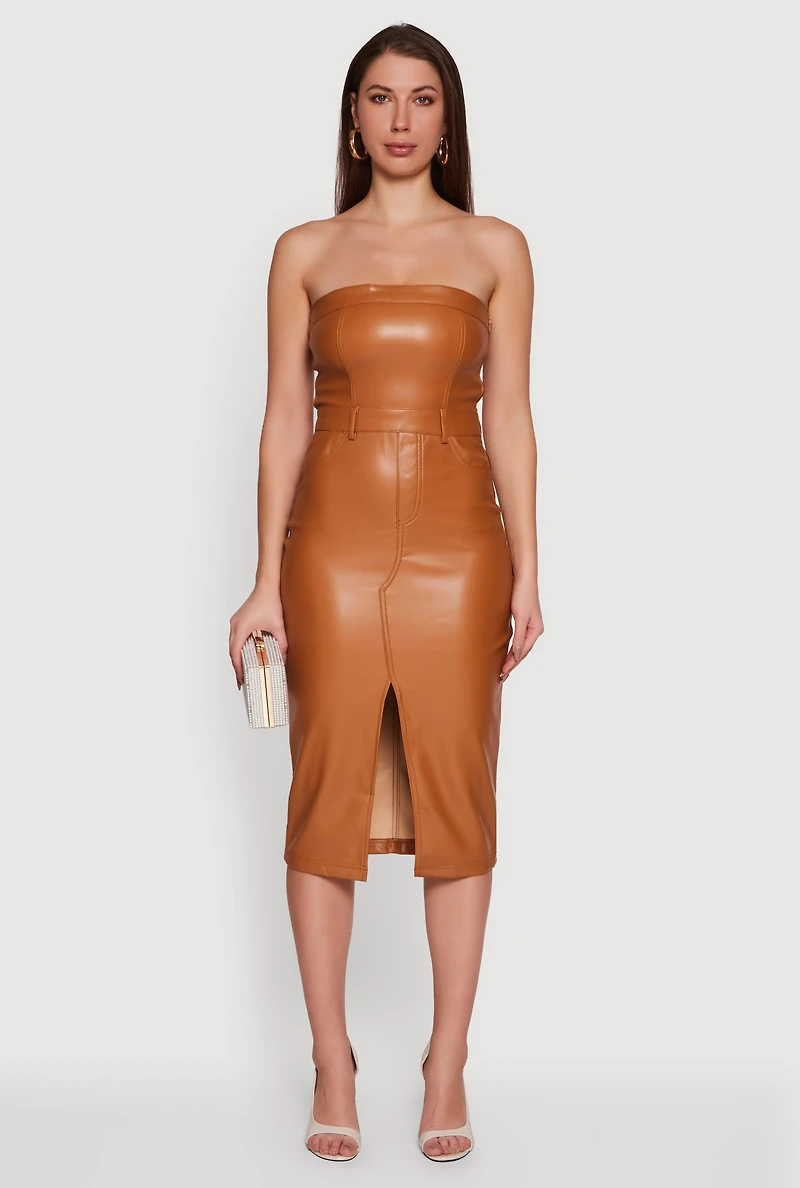 Hyper Stretch Slit Front Tube Dress