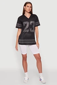 Womens Rhinestone Graphic Short Sleeve Jersey Top,