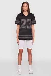 Womens Rhinestone Graphic Short Sleeve Jersey Top,