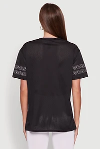 Womens Rhinestone Graphic Short Sleeve Jersey Top,