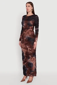 Womens Tie Dye Slashed Side Slit Maxi Dress, Brown, Size S