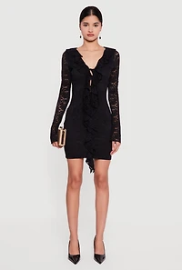Tie Front Keyhole Detail Lace Mini Dress