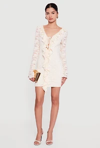 Tie Front Keyhole Detail Lace Mini Dress