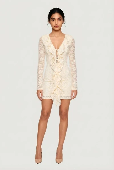 Tie Front Keyhole Detail Lace Mini Dress
