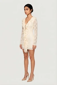 Tie Front Keyhole Detail Lace Mini Dress
