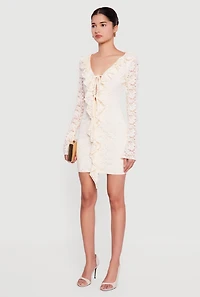 Tie Front Keyhole Detail Lace Mini Dress