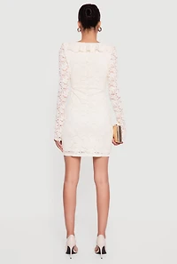 Tie Front Keyhole Detail Lace Mini Dress