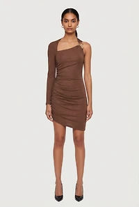 Glitter One Shoulder Halter Dress with Metallic Detail