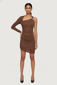 Glitter One Shoulder Halter Dress with Metallic Detail