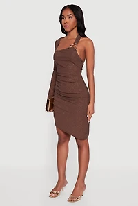 Glitter One Shoulder Halter Dress with Metallic Detail