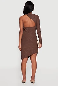 Glitter One Shoulder Halter Dress with Metallic Detail