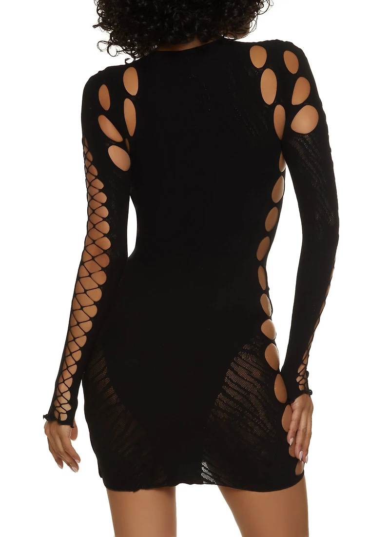 Seamless Rhinestone Cut Out Mini Dress