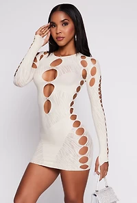Womens Seamless Rhinestone Cut Out Mini Dress,