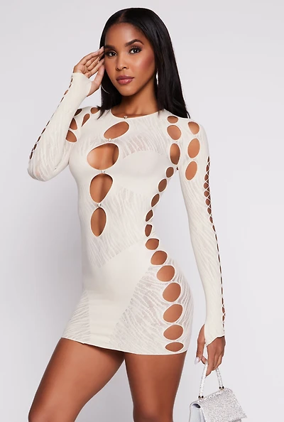 Womens Seamless Rhinestone Cut Out Mini Dress,