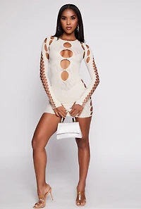 Womens Seamless Rhinestone Cut Out Mini Dress,