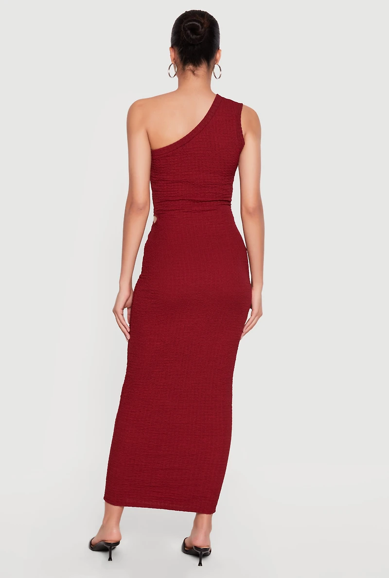 Textured Knit Flower Cutout One Shoulder Dress
