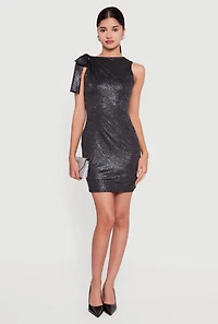 Glitter Sleeveless Tie Shoulder Strap Mini Dress