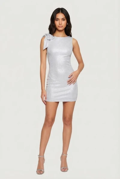 Glitter Sleeveless Tie Shoulder Strap Mini Dress