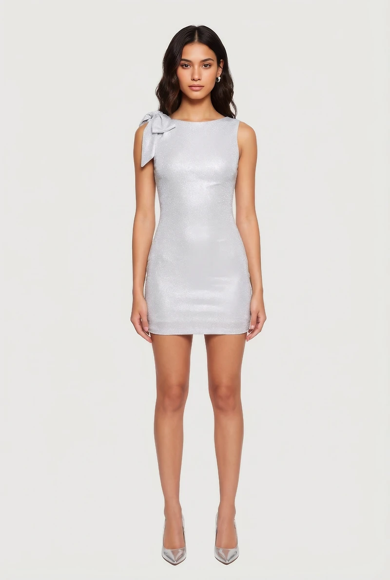 Glitter Sleeveless Tie Shoulder Strap Mini Dress