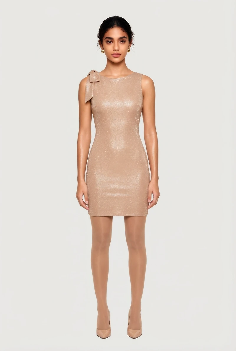 Glitter Sleeveless Tie Shoulder Strap Mini Dress