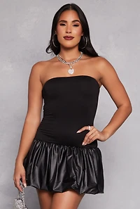 Faux Leather Bubble Hem Tube Dress
