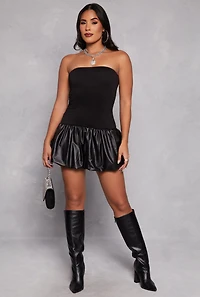Faux Leather Bubble Hem Tube Dress
