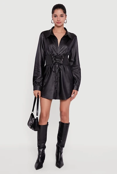 Leather Look Belted Mini Dress