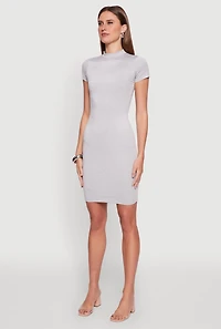 Womens Daisy Mock Neck T Shirt Dress, Grey,