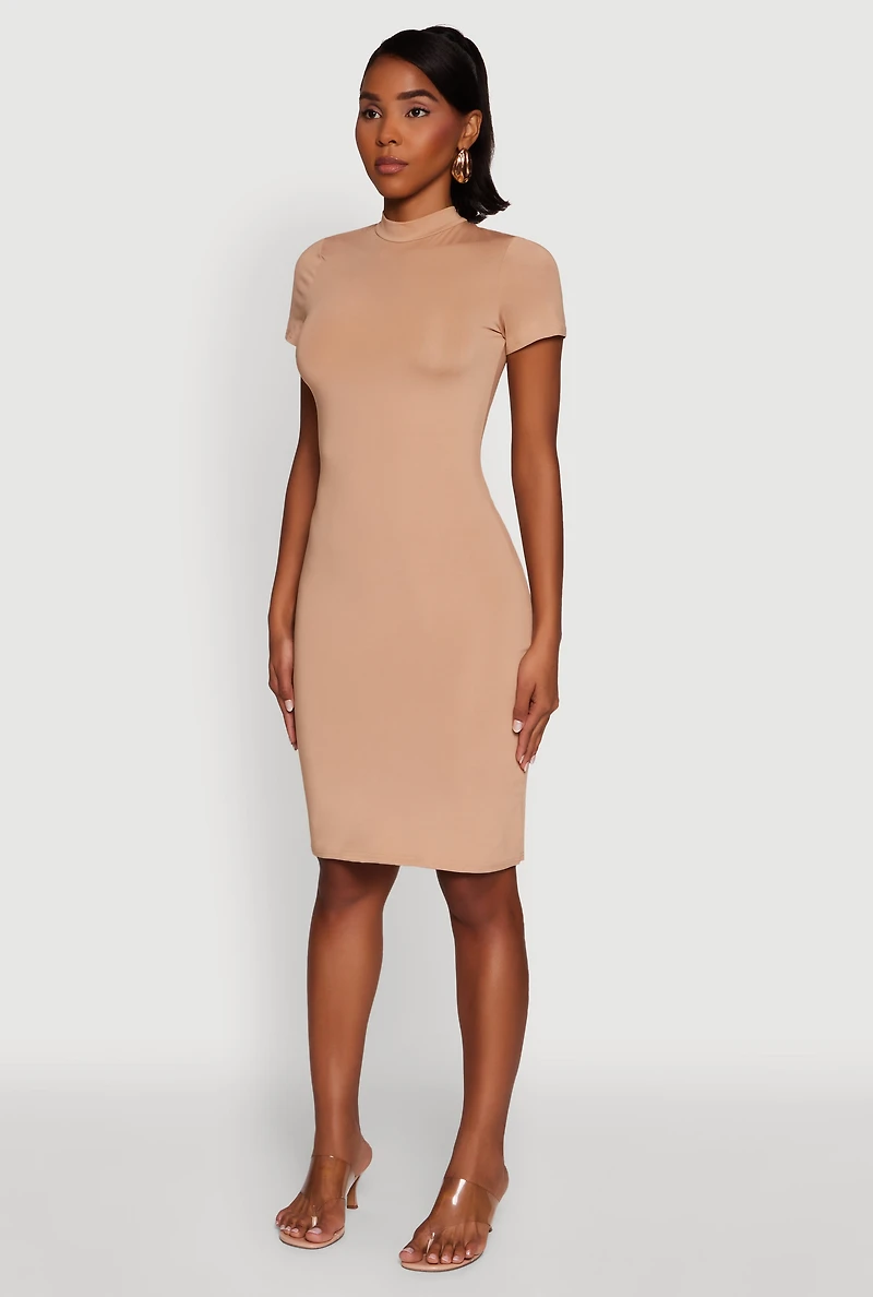 Womens Daisy Mock Neck T Shirt Dress,