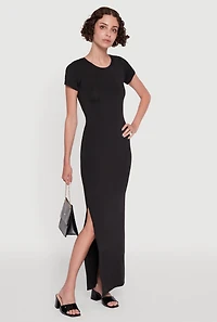 Daisy Crew Neck Side Slit T Shirt Dress