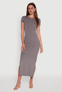 Daisy Crew Neck Side Slit T Shirt Dress