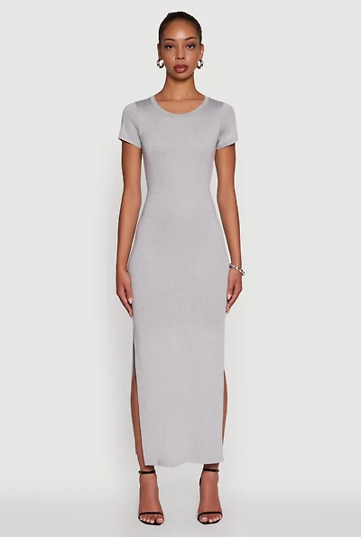 Daisy Crew Neck Side Slit T Shirt Dress